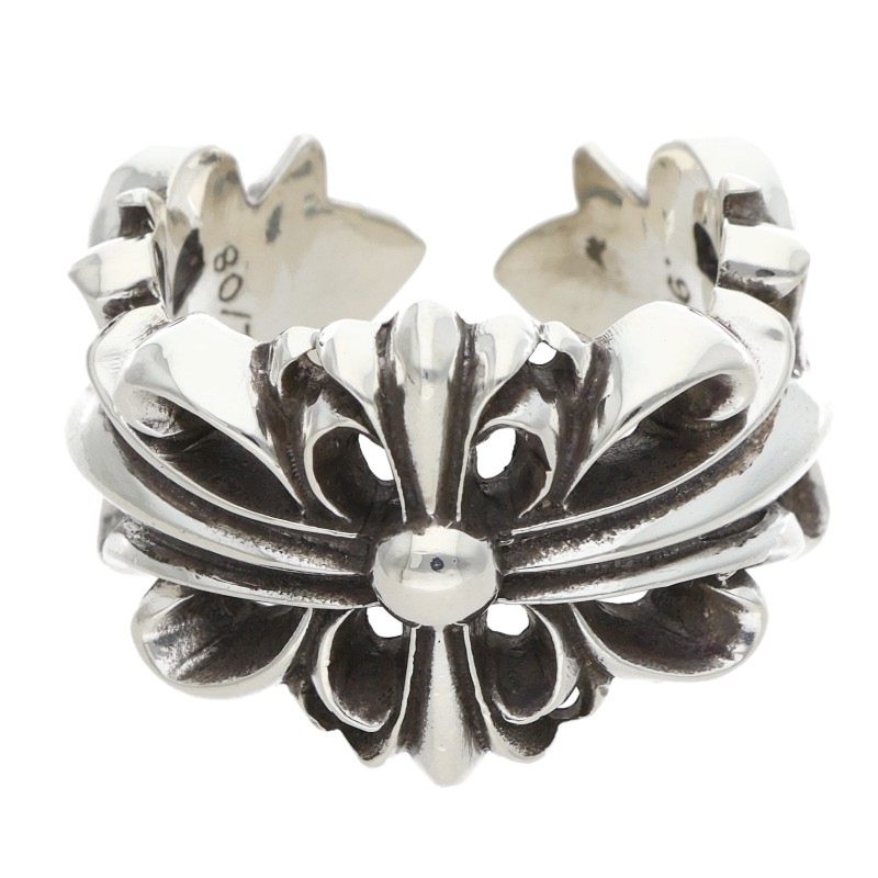 Chrome Hearts Double Floral Cross Silver Ring Size ONE SIZE