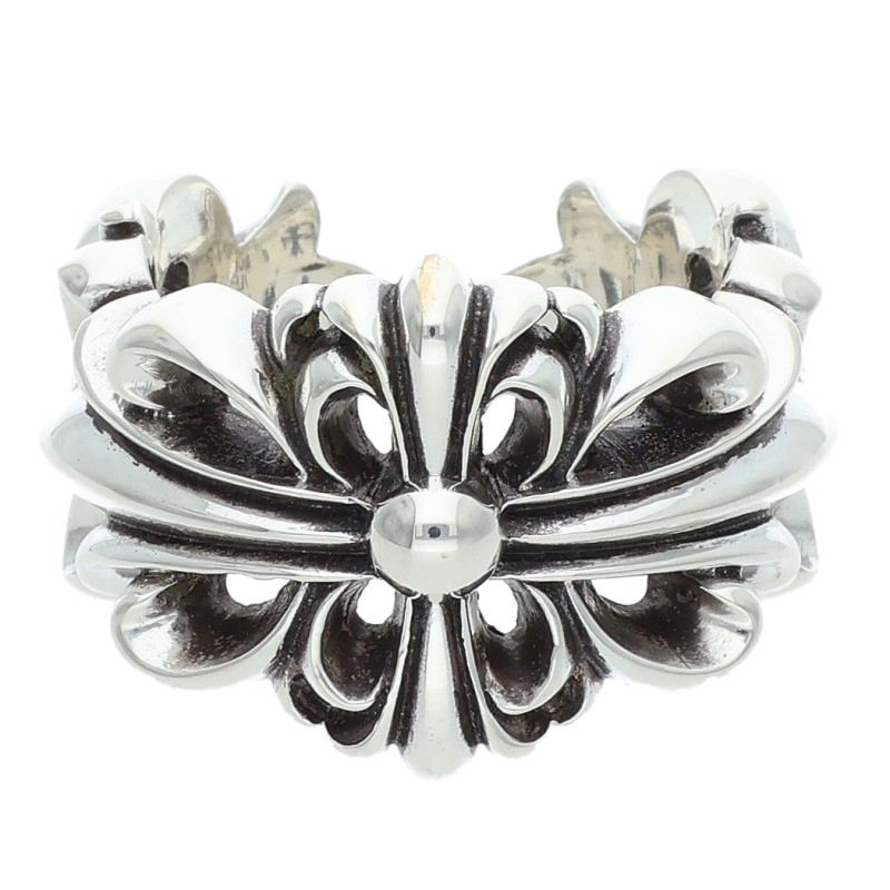 Chrome Hearts Double Floral Cross Silver Ring Size US 10.5