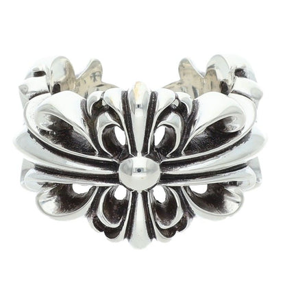 Chrome Hearts Double Floral Cross Silver Ring Size US 10.5