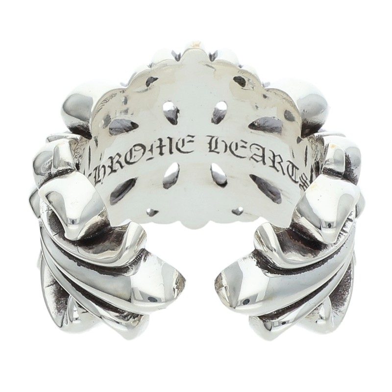 Chrome Hearts Double Floral Cross Silver Ring Size US 10.5