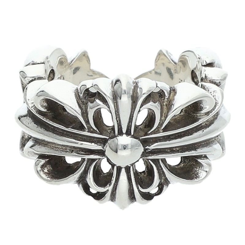 Chrome Hearts Double Floral Cross Silver Ring Size ONE SIZE