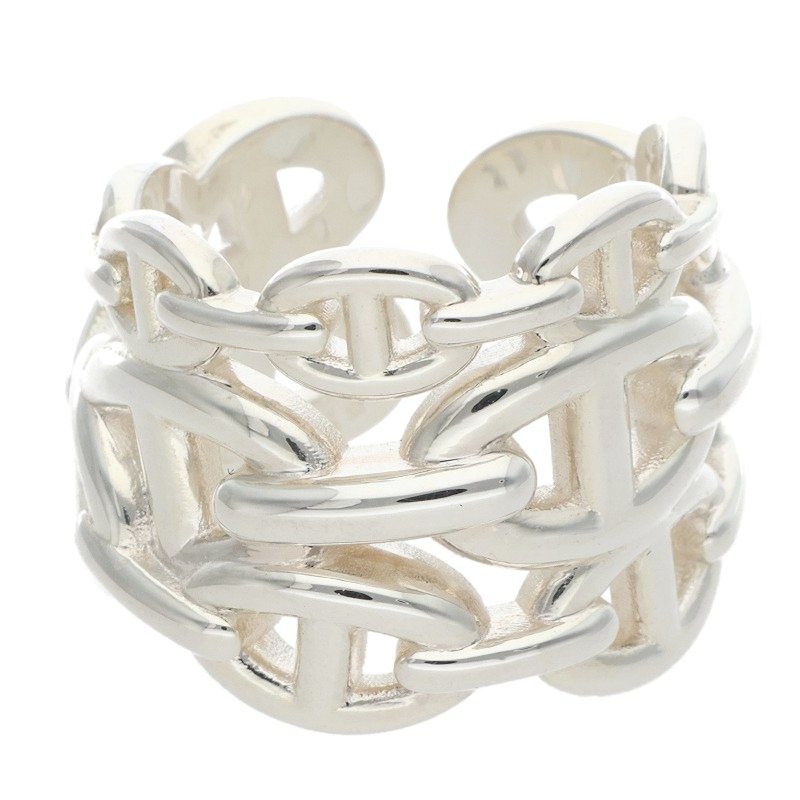 HERMES Chaine d'Ancre Enchainee GM Silver Ring Size ONE SIZE