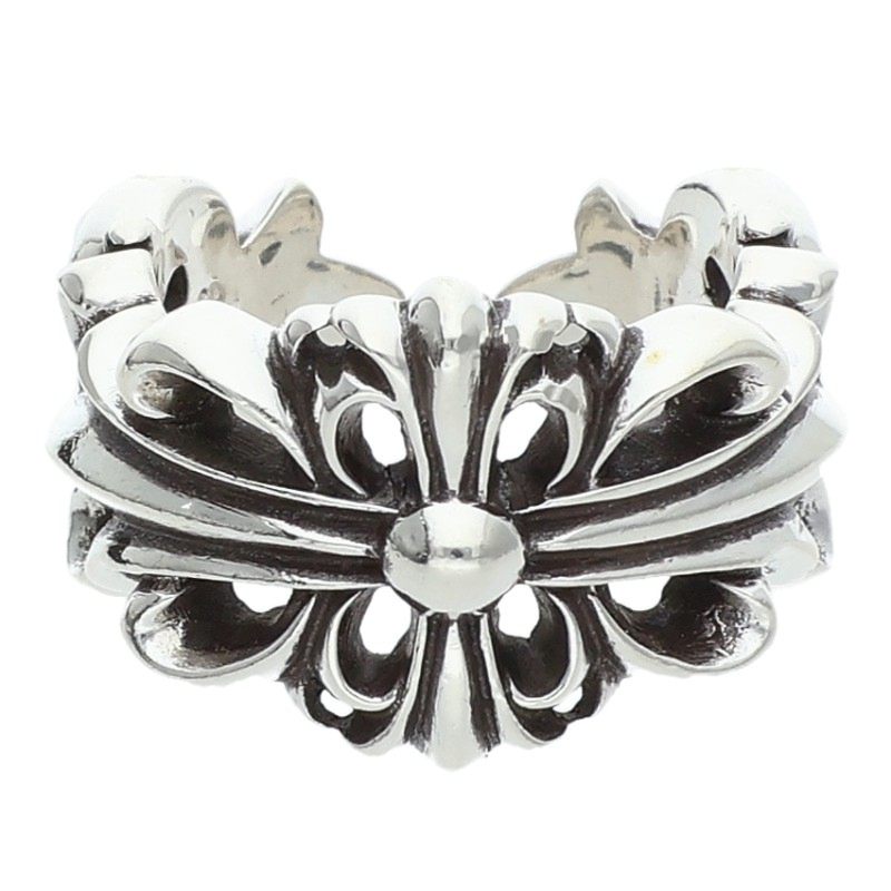Chrome Hearts Double Floral Cross Silver Ring Size ONE SIZE