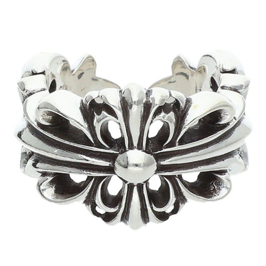 Chrome Hearts Double Floral Cross Silver Ring Size ONE SIZE