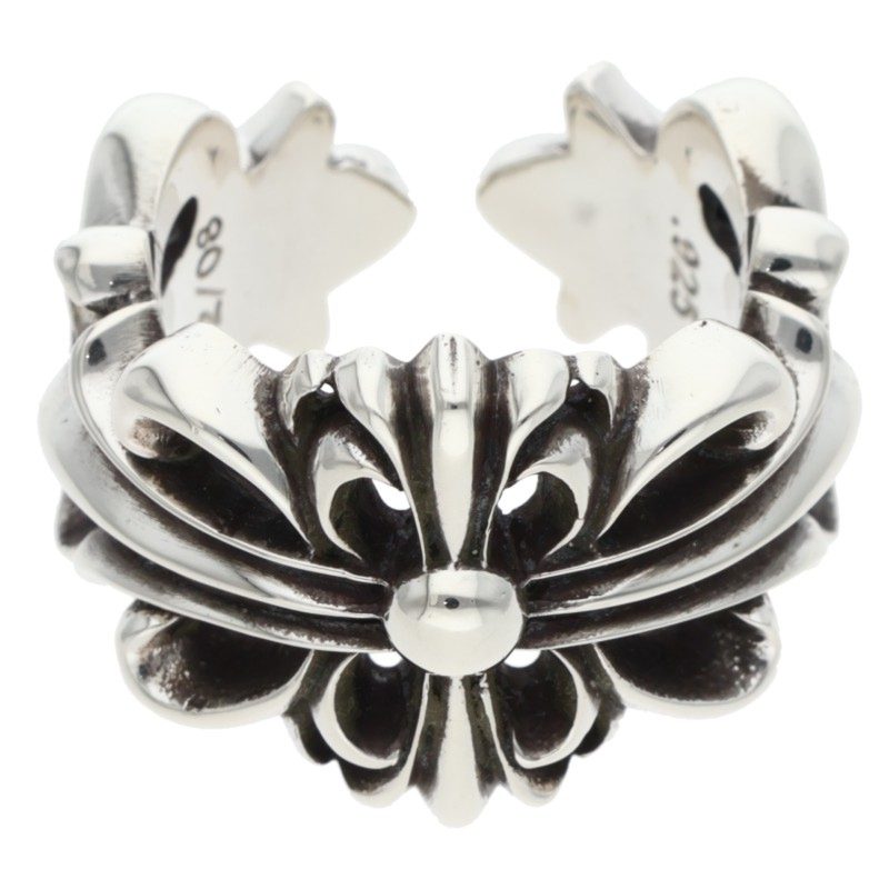 Chrome Hearts Double Floral Cross Silver Ring Size ONE SIZE