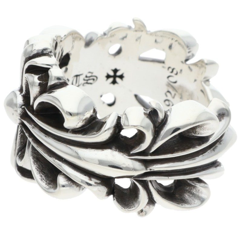 Chrome Hearts Double Floral Cross Silver Ring Size US 11