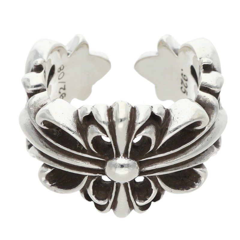 Chrome Hearts DBL FLRL CRS Silver Ring Size ONE SIZE