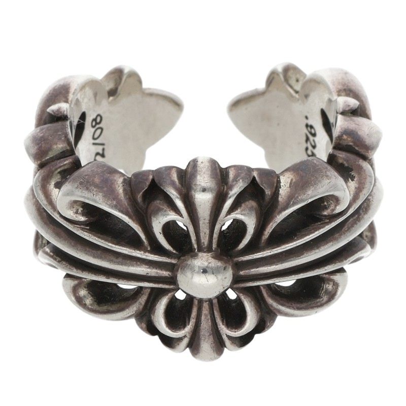 Chrome Hearts Double Floral Cross Silver Ring Size ONE SIZE