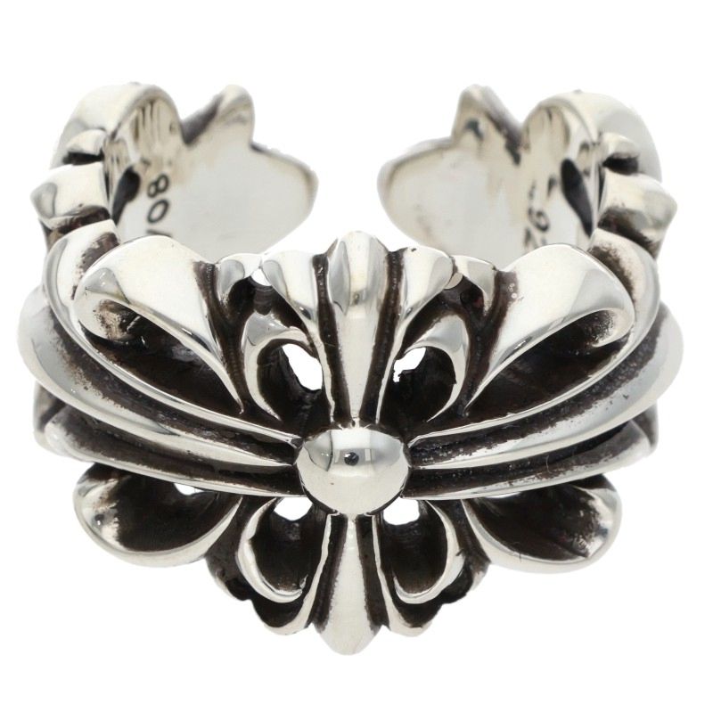 Chrome Hearts DBL FLRL CRS Silver Ring 925 Size US 6.5