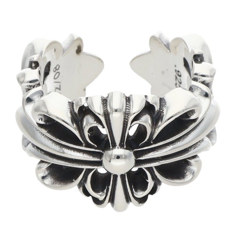 Chrome Hearts Double Floral Cross Silver Ring Size ONE SIZE