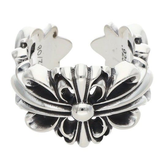 Chrome Hearts Double Floral Cross Silver Ring Size ONE SIZE