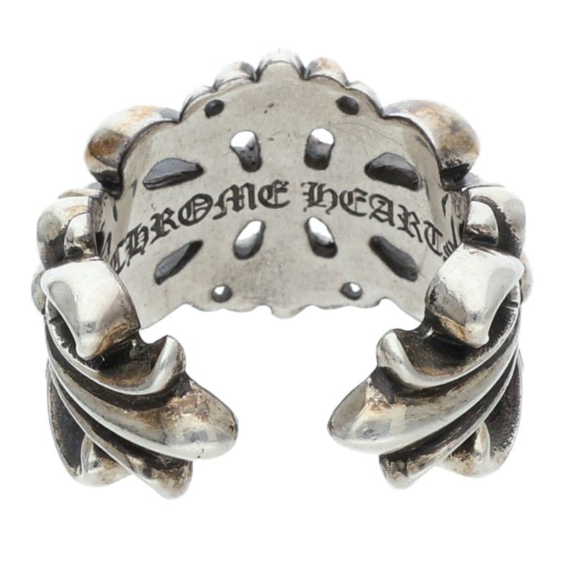 Chrome Hearts Double Floral Cross Silver Ring Size US 10.5