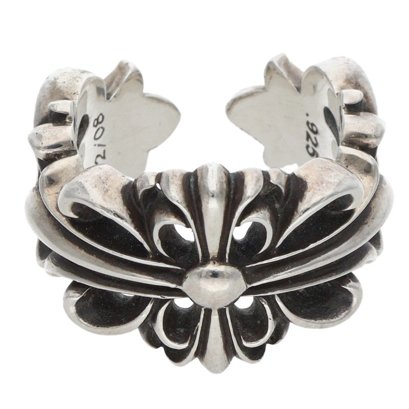 Chrome Hearts DBL FLRL CRS Silver Ring Size 17.5