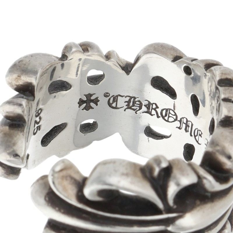 Chrome Hearts DBL FLRL CRS Silver Ring Size 17.5