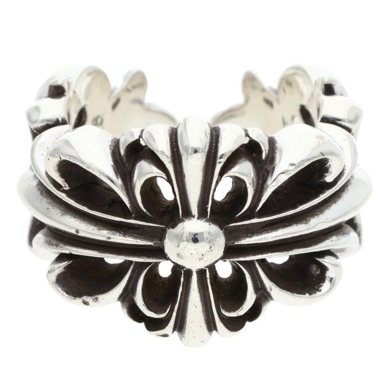 Chrome Hearts DBL FLRL CRS Silver Ring Size ONE SIZE