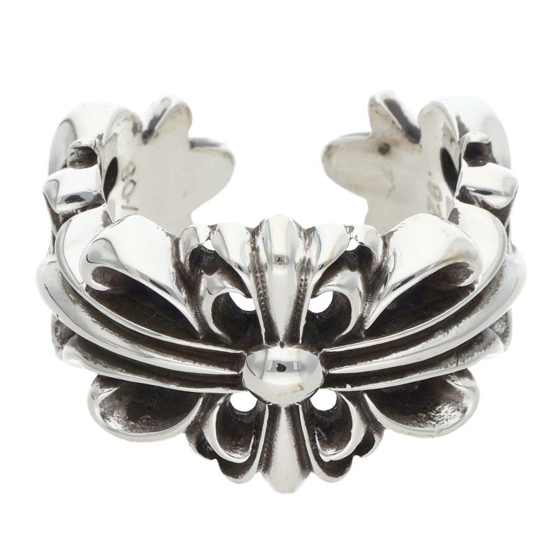 Chrome Hearts Double Floral Cross Silver Ring Size JP 24