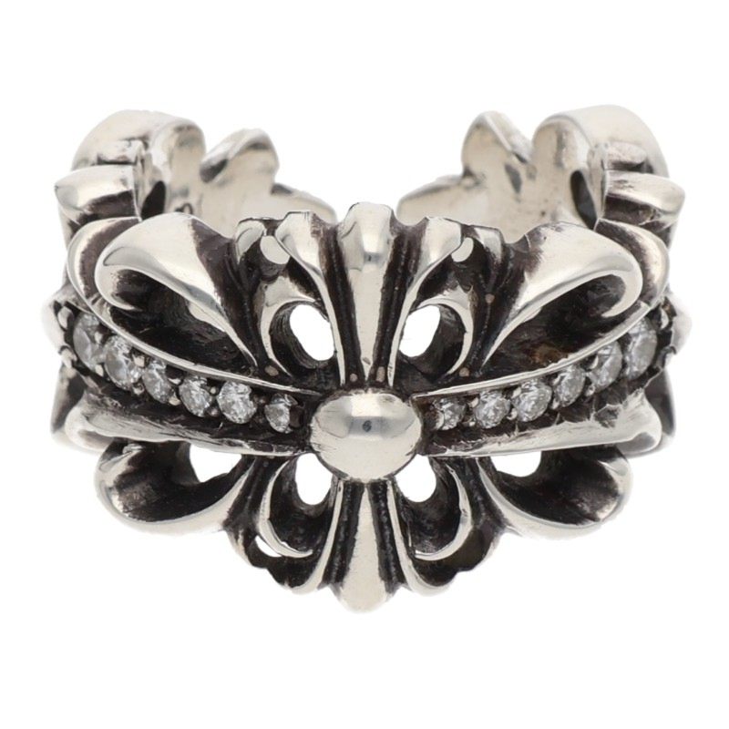 Chrome Hearts DBL FLRL CRS P D Silver Ring Size ONE SIZE