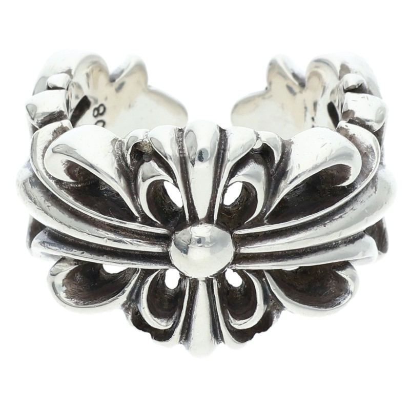 Chrome Hearts DBL FLRL CRS Silver Ring Size ONE SIZE