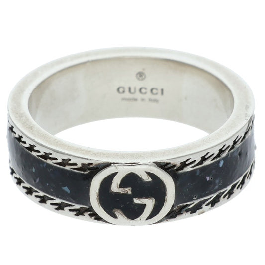 GUCCI Silver Black Interlocking G Ring Size 12.5