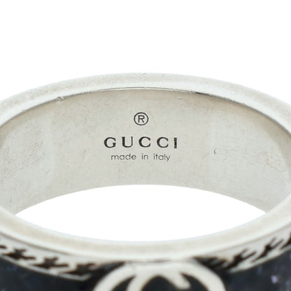 GUCCI Silver Black Interlocking G Ring Size 12.5