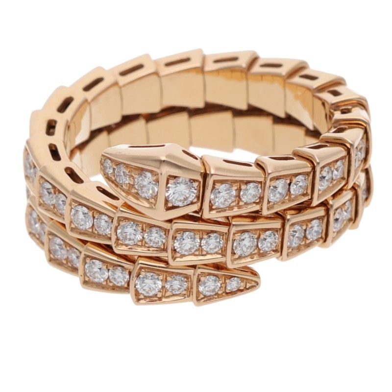 BVLGARI Serpenti Viper 18K Pink Gold Diamond Ring Size XL