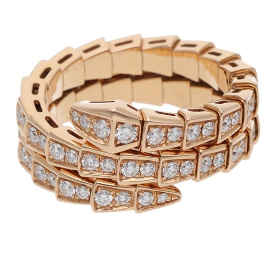 BVLGARI Serpenti Viper 18K Pink Gold Diamond Ring Size XL