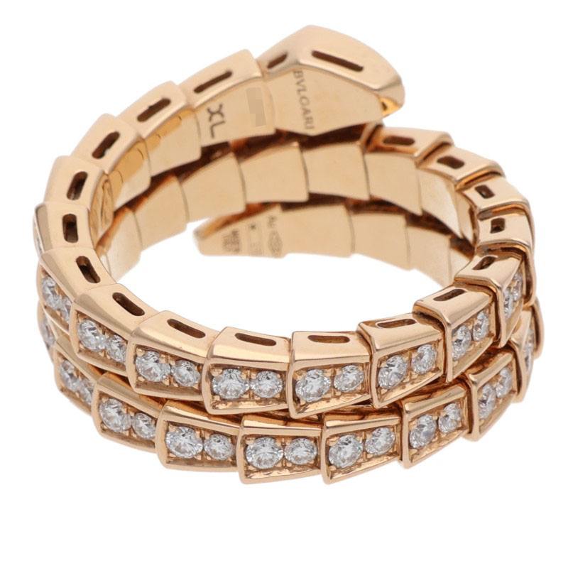BVLGARI Serpenti Viper 18K Pink Gold Diamond Ring Size XL