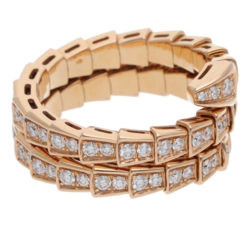 BVLGARI Serpenti Viper 18K Pink Gold Diamond Ring Size XL