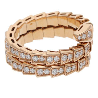 BVLGARI Serpenti Viper 18K Pink Gold Diamond Ring Size XL