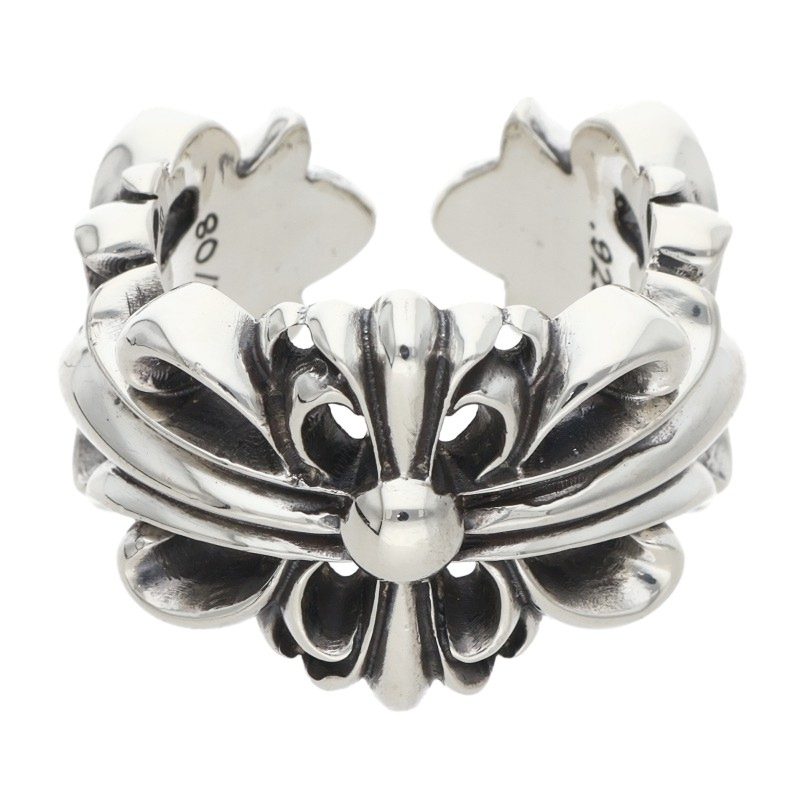 Chrome Hearts DBL FLRL CRS Silver Ring Size ONE SIZE
