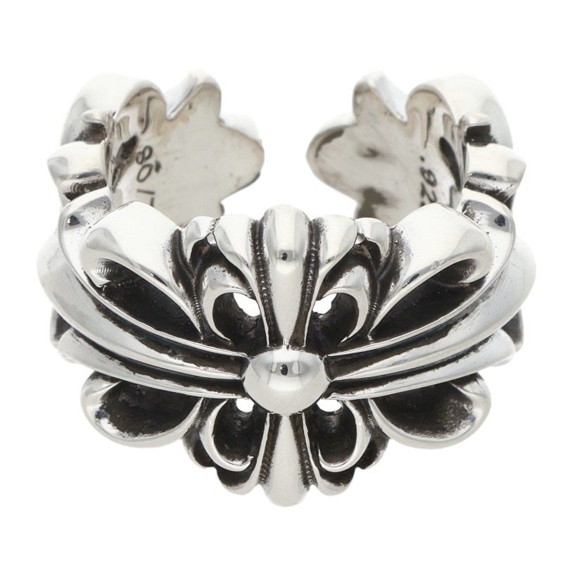 Chrome Hearts DBL FLRL CRS Silver Ring Size ONE SIZE