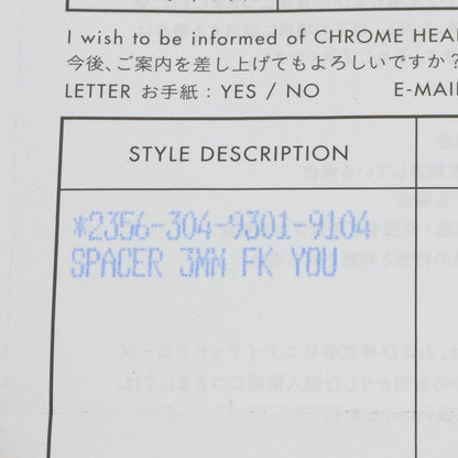 Chrome Hearts 3mm Spacer FUCKYOU 925 Silver Size ONE SIZE