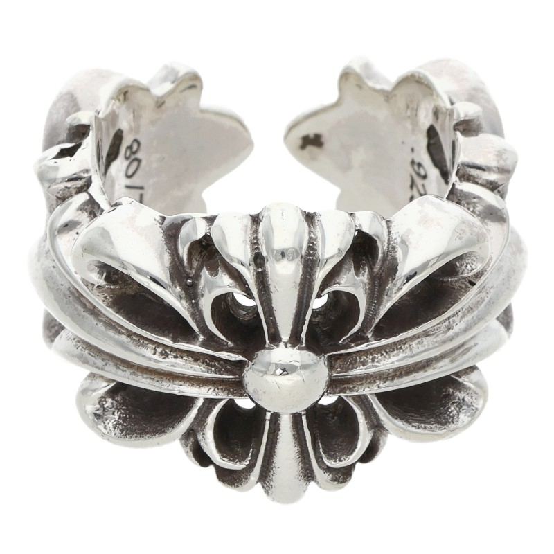 Chrome Hearts DBL FLRL CRS 925 Silver Ring Size 19.5