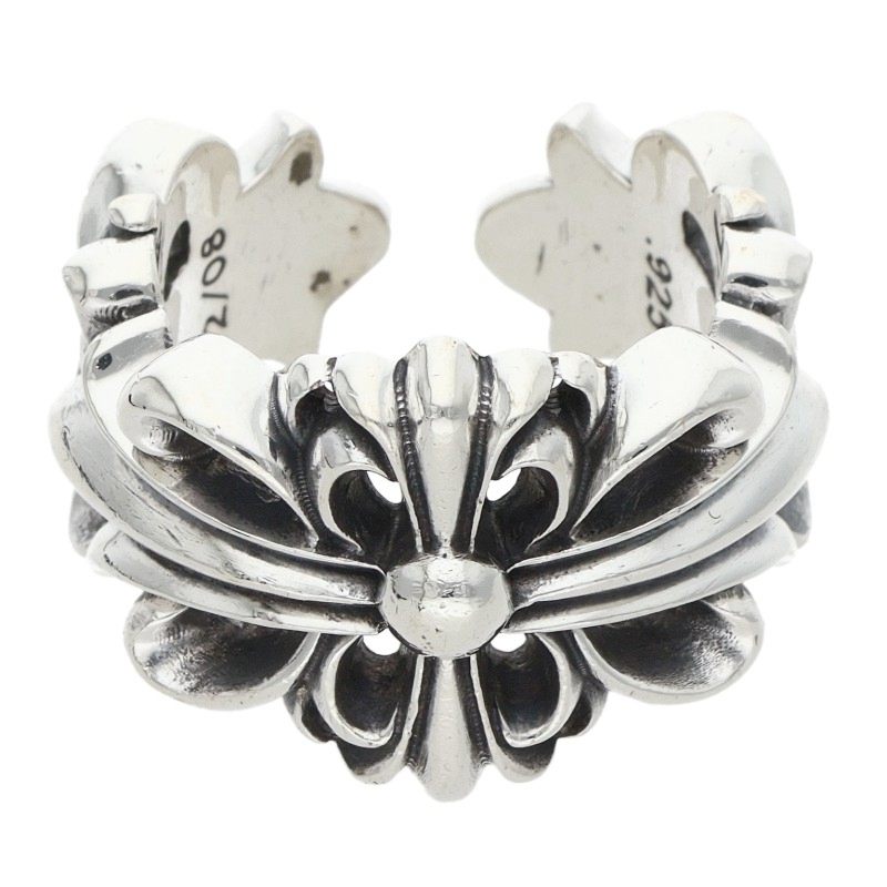 Chrome Hearts DBL FLRL CRS 925 Silver Ring Size ONE SIZE