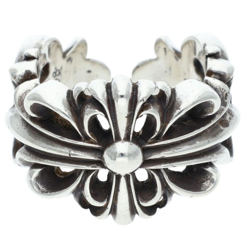 Chrome Hearts DBL FLRL CRS Silver Ring Size US 10.5