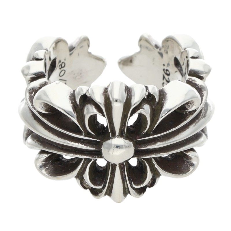 Chrome Hearts DBL FLRL CRS Double Silver Ring Size ONE SIZE