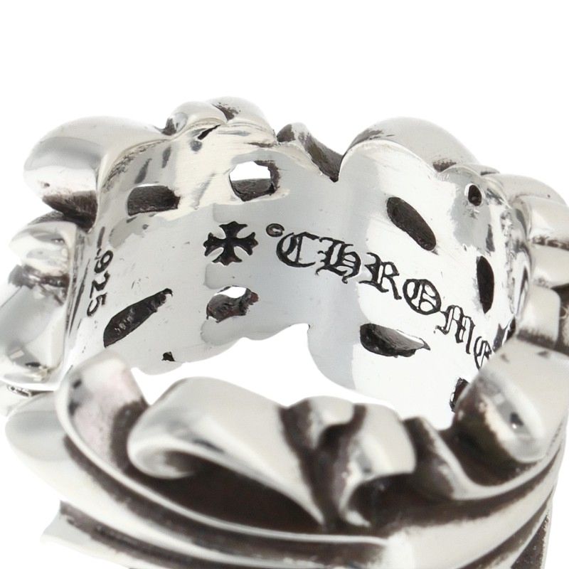Chrome Hearts DBL FLRL CRS Double Silver Ring Size ONE SIZE