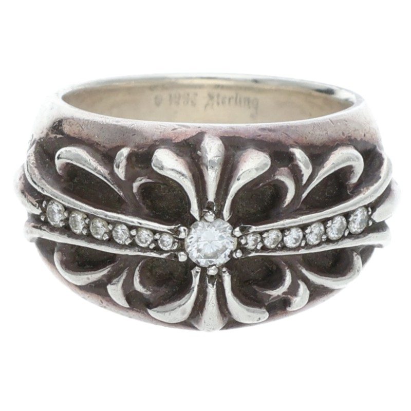 Chrome Hearts FLRL CRS P DMND Silver Ring Size 18.5