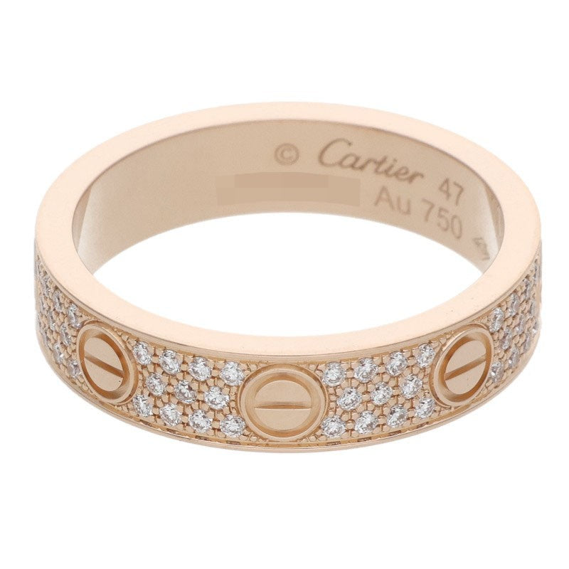Cartier Mini Love 18K Pink Gold Pave Diamond Ring Size 47