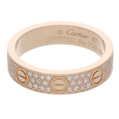 Cartier Mini Love 18K Pink Gold Pave Diamond Ring Size 47