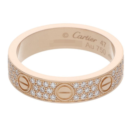 Cartier Mini Love 18K Pink Gold Pave Diamond Ring Size 47