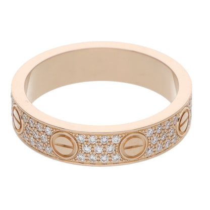 Cartier Mini Love 18K Pink Gold Pave Diamond Ring Size 47