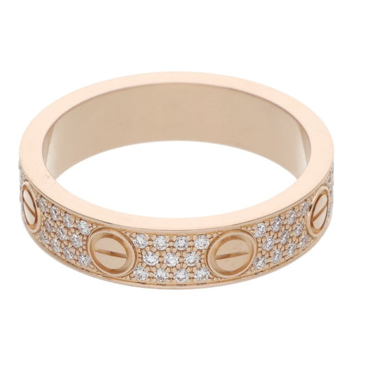 Cartier Mini Love 18K Pink Gold Pave Diamond Ring Size 47