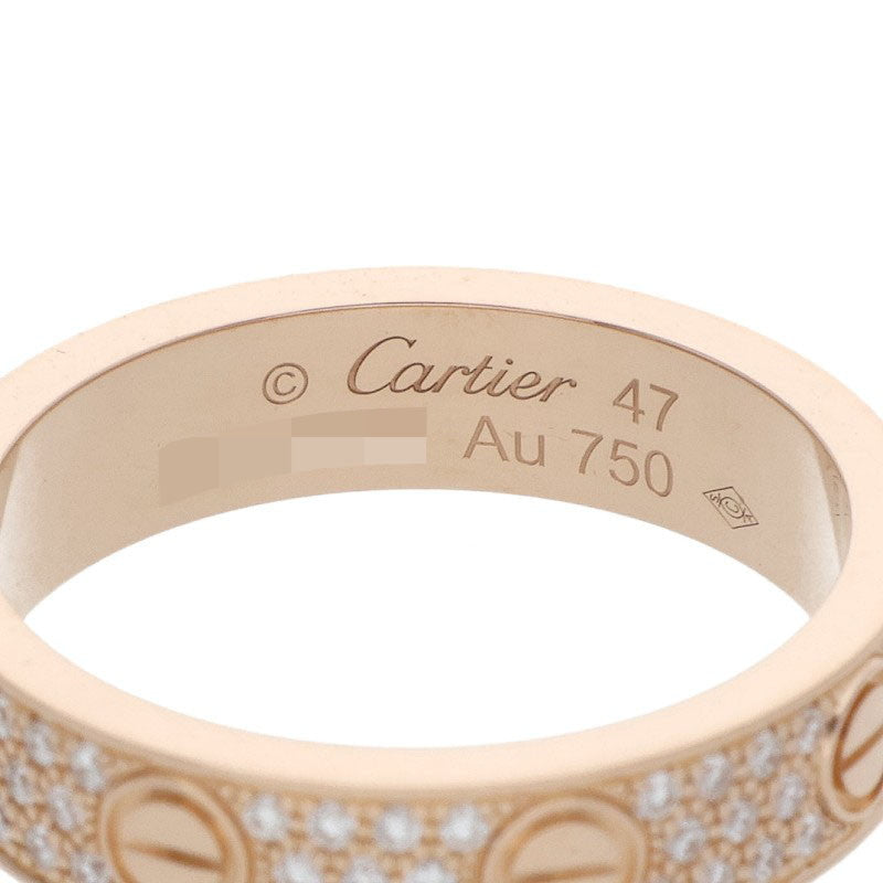 Cartier Mini Love 18K Pink Gold Pave Diamond Ring Size 47