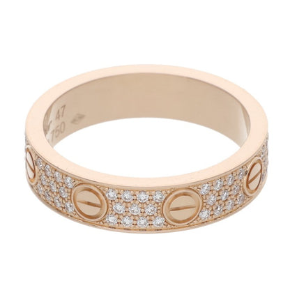 Cartier Mini Love 18K Pink Gold Pave Diamond Ring Size 47