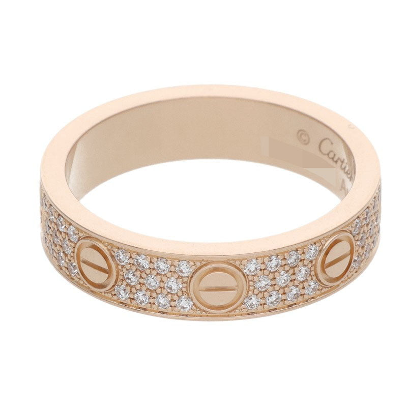 Cartier Mini Love 18K Pink Gold Pave Diamond Ring Size 47