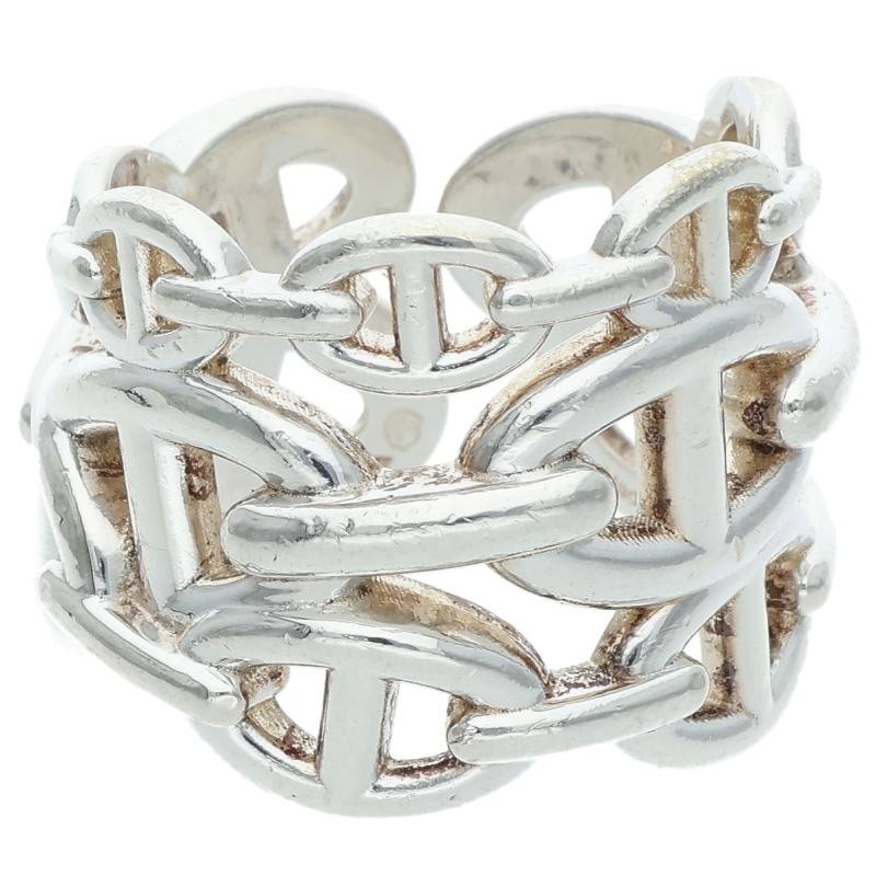HERMES Chaine d'Ancre Enchainee GM Silver Ring Size 59