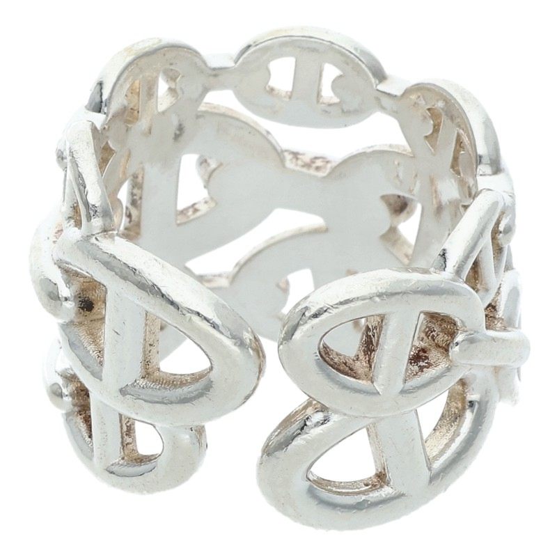 HERMES Chaine d'Ancre Enchainee GM Silver Ring Size 59