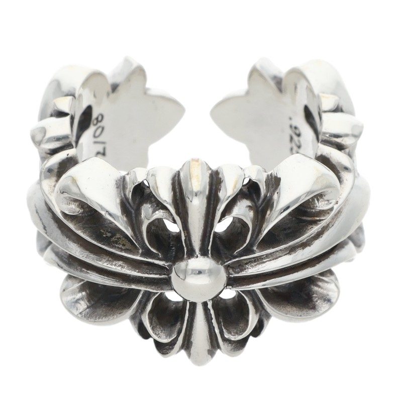 Chrome Hearts DBL FLRL CRS Silver Ring Size ONE SIZE