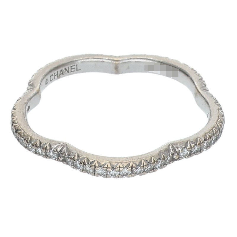 CHANEL Camellia 18K White Gold Full Pave Ring Size ONE SIZE
